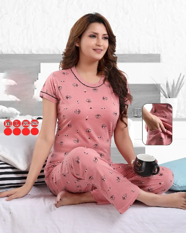 Cotton Printed pyjama sets nightwear for Women Pink