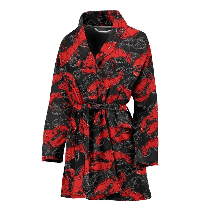 Lobster Black Pattern Print Women Long Robe