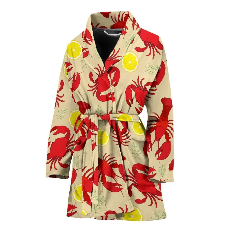 Lobster Crab Pattern Print Women Long Robe