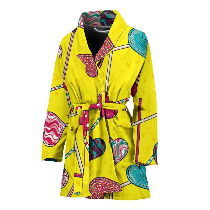 Lollipop Heart Pattern Print Women Long Robe